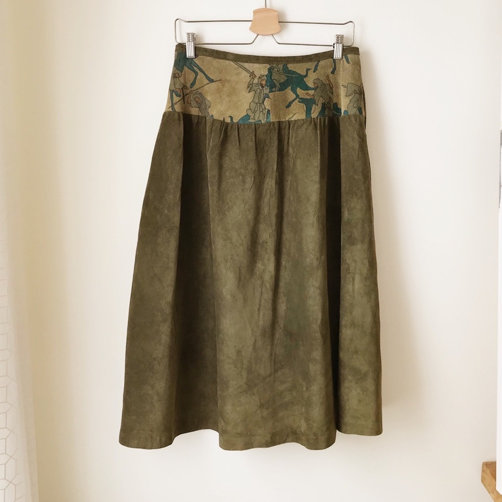 Olive suede 2piece crop jacket & skirt set - Picture 5 of 16